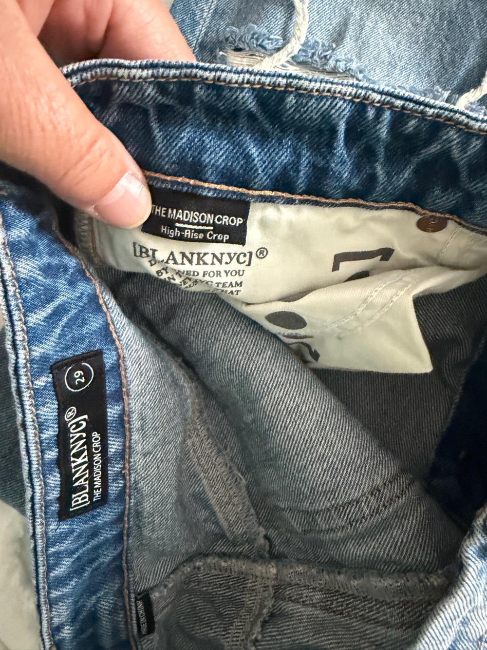 Blank NYC Madison Crop Distressed Button-Fly Blue Jeans NEW - Picture 10 of 13